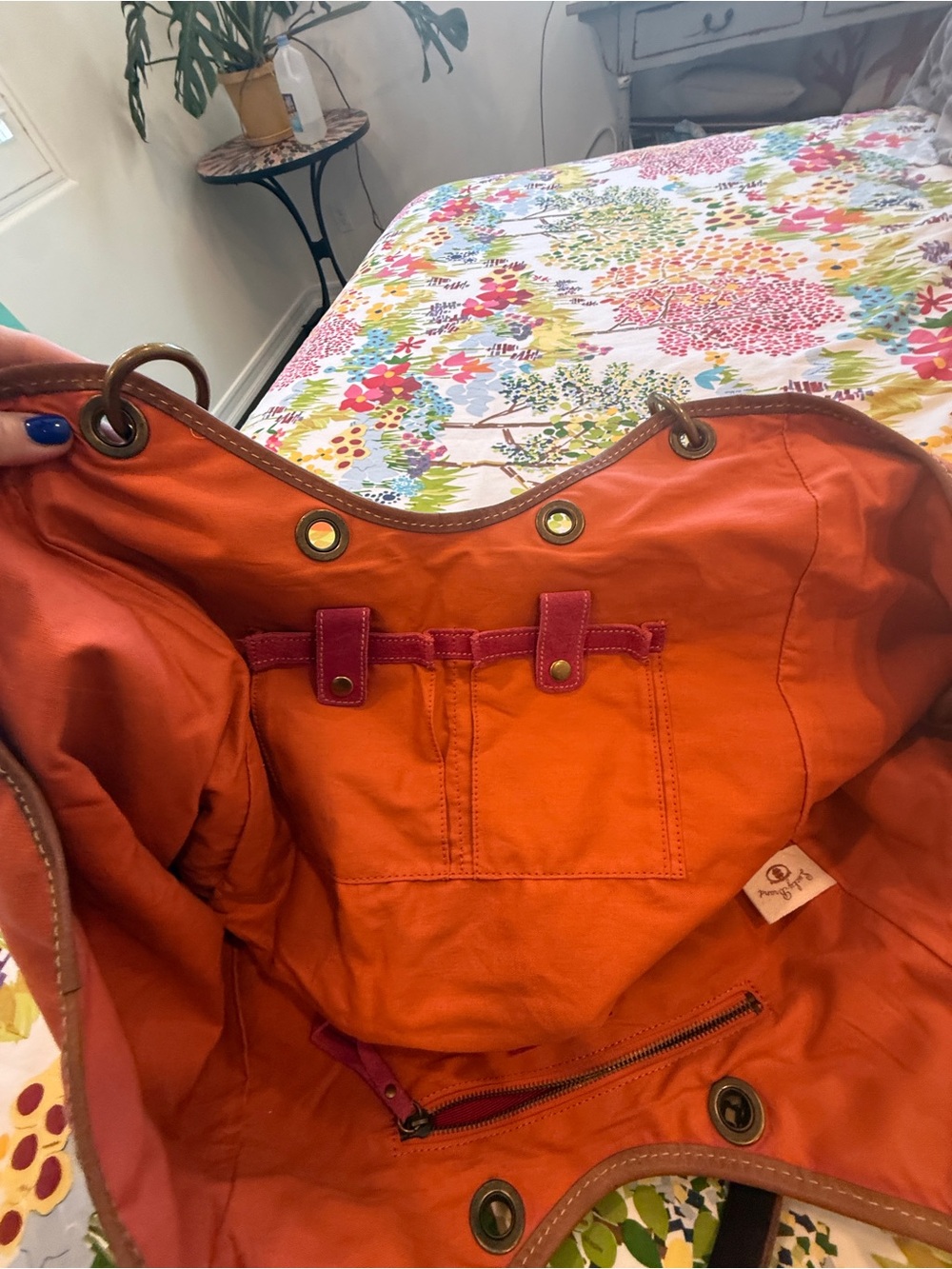 Gorgeous Lucky Brand Oversized Orange Pink Suede Canvas Travel Tote Y2K Rare. π©·π§‘ - Picture 9 of 15
